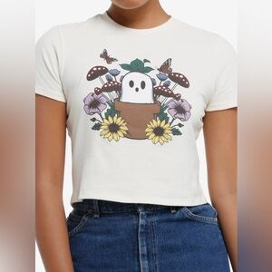 Hot Topic Thorn & Fable Ghost & Flowers Girls Crop T-Shirt Size XL